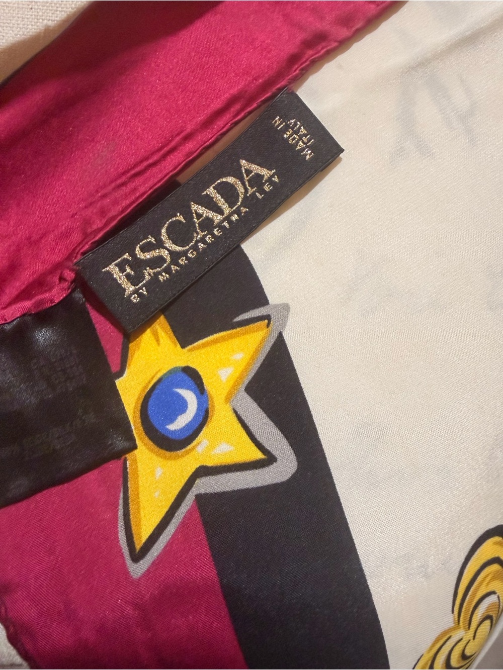 VTG Escada Margaretha Ley Silk Scarf Pink Black White Novelty Chain Purse Italy - Picture 4 of 4